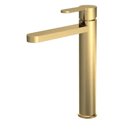 Round High-Rise Mono Basin Mixer Tap - Brushed Brass