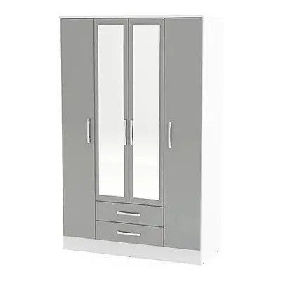 Larz Door Drawer Wardrobe With Mirror-White & Grey