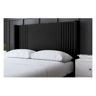 (Single, Black) Elara Winged Paneled Upholstered Bed with Ottoman