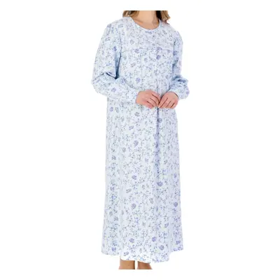 (Blue, UK 24/26) Slenderella Ladies Floral Flannel Cuffed Sleeve Long Nightdress