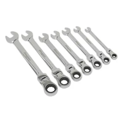 7pc FLEXIBLE HEAD Combination Ratchet Spanner Set Point Moving Metric Socket