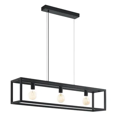 Hanging Ceiling Pendant Light Black & Glass Box 3x 60W E27 Kitchen Island Lamp