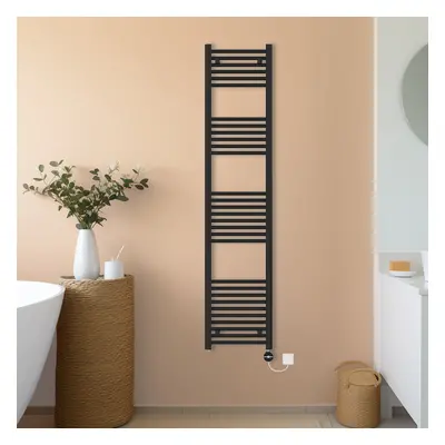 (Black, 1800x400mm) NRG Prefilled Thermostatic Electric Straight Heated Towel Rail Radiator