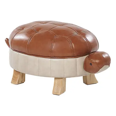 Faux Leather Animal Stool Brown TURTLE