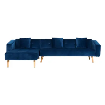 Right Hand Velvet Corner Sofa Bed Navy Blue VADSO