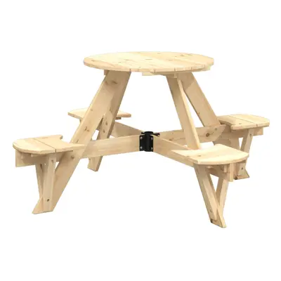 (natural) vidaXL Picnic Table for Kids with Umbrella Play Table Round Solid Wood Fir