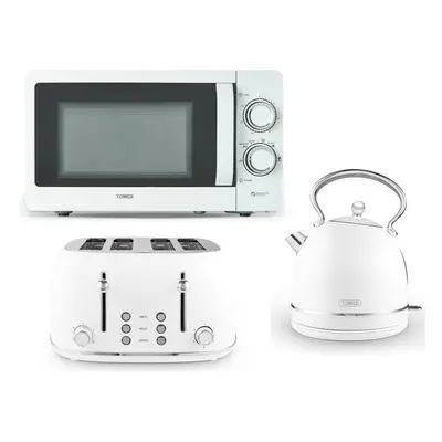 Tower Heritage White Dome Kettle Slice Toaster & Microwave Matching