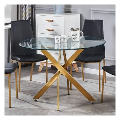 Amara 100cm Round Glass Dining Table With Gold Legs