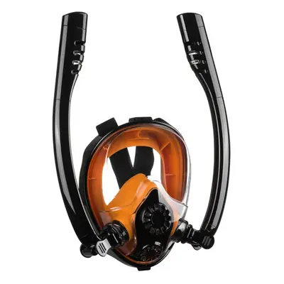 (Black+Orange, S/M) Antifog Double Tube Full Face Snorkel Scuba Diving Mask Swim Breathing Goggl