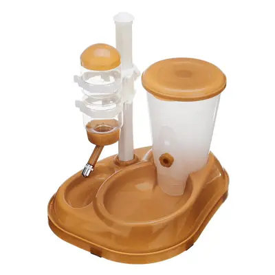 (Brown, with feeder bin) Automatic Pet Water Drinker Cat Dog Bowl Fountain Bottle Food Feeder Di