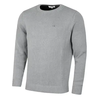 (L, Silver Marl) Calvin Klein Mens Knit Crew Neck Cotton CK Golf Sweater