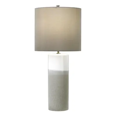 Table Lamp White Gloss Matt Grey Textured Dark Grey Faux Silk Shade LED E27 60W