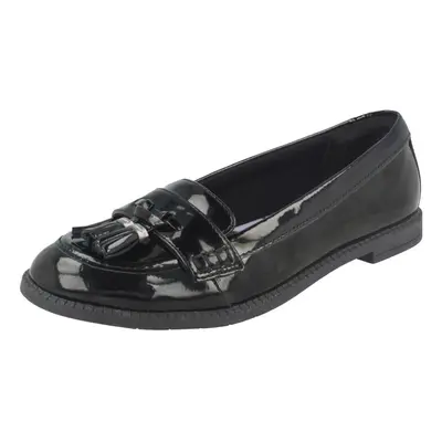 (UK Kids, Black) Girls Clarks Formal Slip On School Shoes Preppy Prize - G Fit