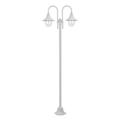 vidaXL Garden Post Light E27 220cm Aluminium 2-Lantern White Outdoor Lamp