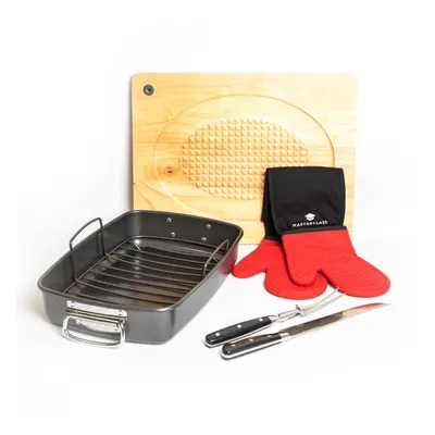 MasterClass Roasting Pan with Rack, Two Piece Carving Set, Carving Board & Silicone Double Oven 