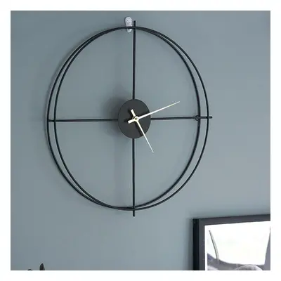 (Black) 50cm Large Modern Hollow Double Ring Wall Clock Home Bedroom Bar Hotel Decor