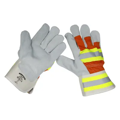 6 PAIRS Reflective Riggers Gauntlets - Dual Coloured Backing - Reflective Bands