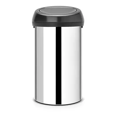 Brabantia Litre Large Kitchen Touch Bin (Brilliant Steel/Matt Black Lid) Removable Lid, Soft-Tou