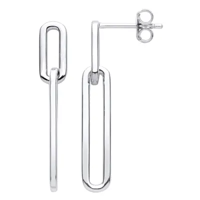 Jewelco London Ladies Rhodium Plated Sterling Silver Elongated Oval Paperclip Link Drop Earrings