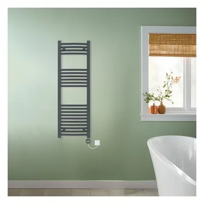 (Anthracite, 1200x400mm) NRG Prefilled Thermostatic Electric Curved Heated Towel Rail Radiator