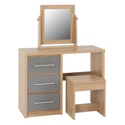 Seville Drawer Dressing Table Set Grey High Gloss/Light Oak