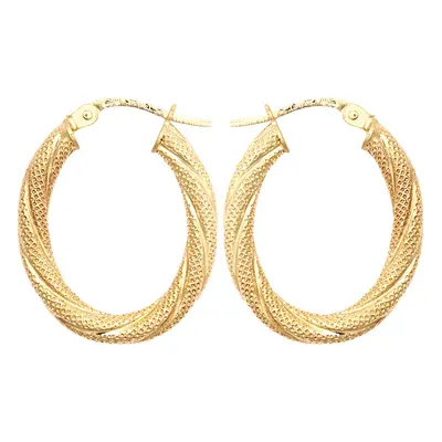 Jewelco London Unisex 9ct Yellow Gold Snake Skin Mesh Twist Oval Hoop 2.5mm Creole Earrings - JE