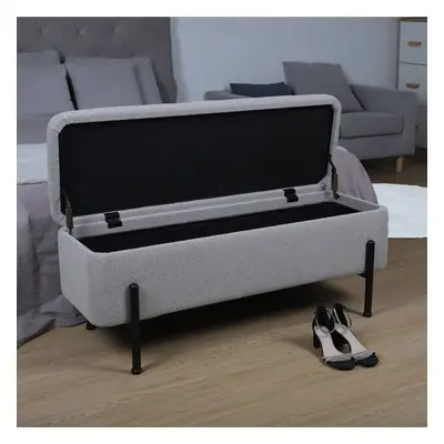 (Grey) Home Source Plush Boucle Fabric Padded Storage Ottoman