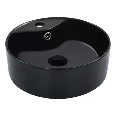 vidaXL Wash Basin with Overflow 36x13cm Ceramic Black Bathroom Wash Bowl Sink