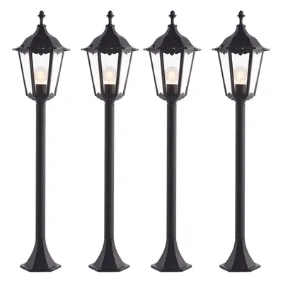 4 PACK Outdoor Lamp Post Lantern Bollard Light Matt Black & Glass 1m Tall LED