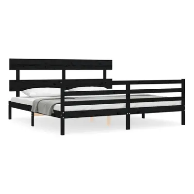 (black, x cm) vidaXL Bed Frame Bedroom Platform Bed Frame Bedstead with Headboard Solid Wood