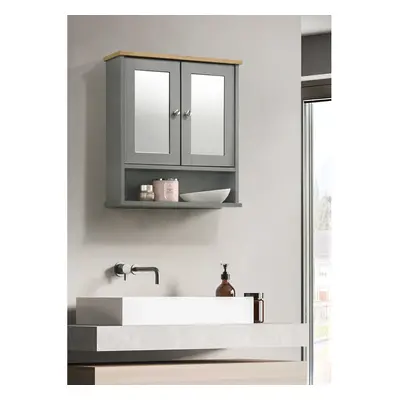 (Grey & Oak) Mirrored Bathroom Cabinet