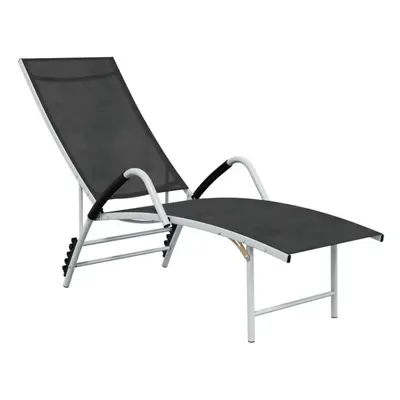 (black) vidaXL Sun Lounger Outdoor Sunbed Lounge Bed Day Bed Textilene and Aluminium