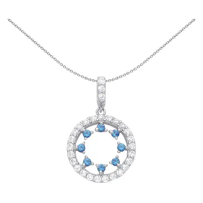 Jewelco London Ladies Rhodium Plated Sterling Silver Blue CZ Dance Circle of Celebration Pendant