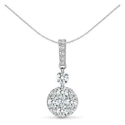 Jewelco London Solid 18ct White Gold Pave Set Round G SI 0.47ct Diamond Disco Cluster Drop Penda