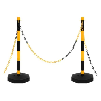 vidaXL Chain Post Set with m Plastic Chain Traffic Safety Warning Signs