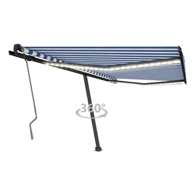 vidaXL Manual Retractable Awning with LED 450x350 cm Blue and White Balcony