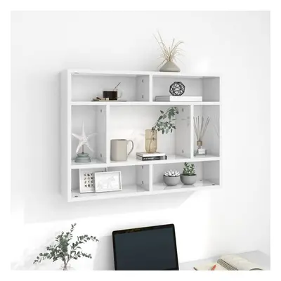 vidaXL Wall Shelf High Gloss White Chipboard Hanging Wall Display Cabinet