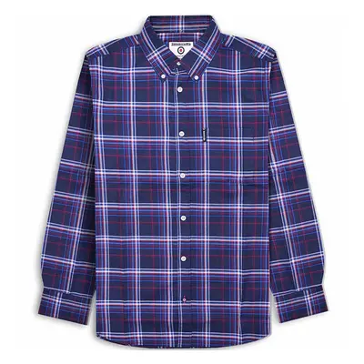 (2XL, Navy/Blue/Red) Lambretta Mens Long Sleeve Checked Checkered Smart Shirt - Navy/Blue/Red