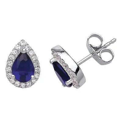 Jewelco London Ladies Sterling Silver Sapphire-Blue Pear Cubic Zirconia Halo Tears of Joy Stud E