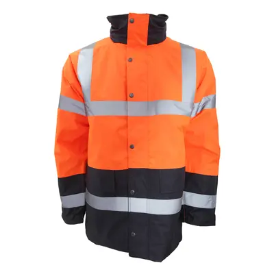 (S, Orange/Navy) Portwest Mens Hi-Vis Waterproof Contrast Panel Traffic Jacket