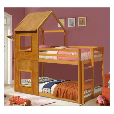 (Caramel, With x Kerri Mattress) 3ft Wooden House Bunk Bed in Grey White Or Caramel