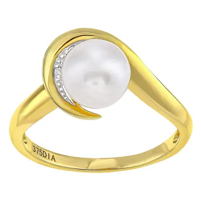 (K) Jewelco London 9ct Yellow Gold Diamond And Cultured Pearl Ring - PR1AXL2586YPRL