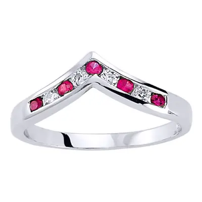 (P) Jewelco London Ladies Sterling Silver Ruby-Red Cubic Zirconia Channel set Alternating Wishbo