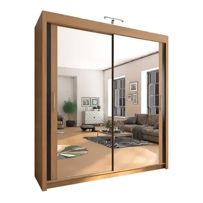 (90cm, Oak) Chicago Sliding Mirror Door Wardrobe For Bedroom