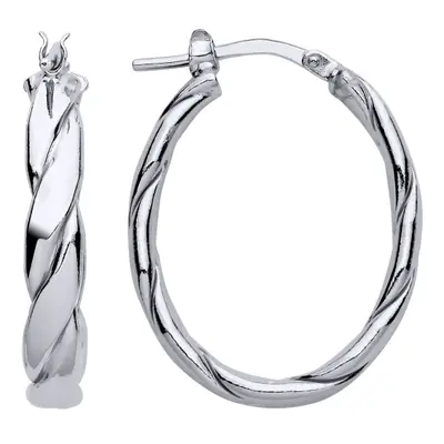 Jewelco London Ladies Rhodium Plated Sterling Silver Plaited Flat Twist Oval Hoop Earrings - ER1