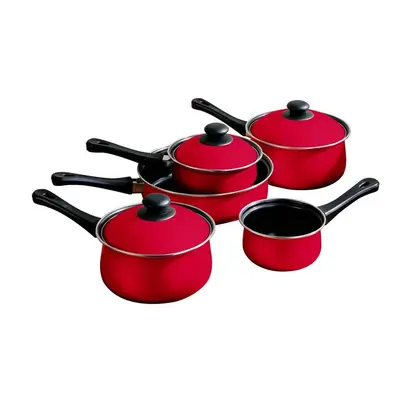 5 Pc Non-Stick Red Pan Set, Kitchen Pots and Pans Set With Bakelite Handles, Stainless Steel Pot