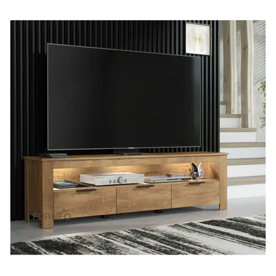 Furneo TV Stand Dark Oak Effect 170cm Unit Cabinet White LED Lights Prestigio