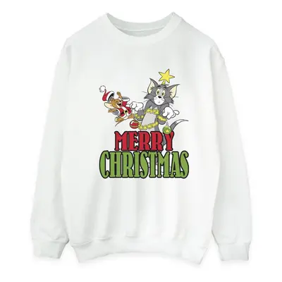 (5XL, White) Tom And Jerry Mens Merry Christmas Baubles Sweatshirt