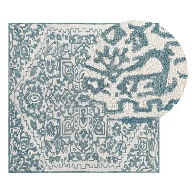 Wool Area Rug x cm White and Blue AHMETLI