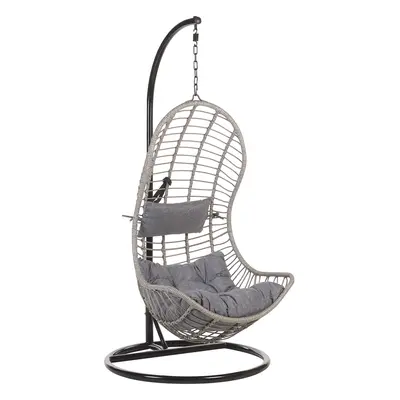 Hanging Chair with Stand PINETO PE Rattan Grey